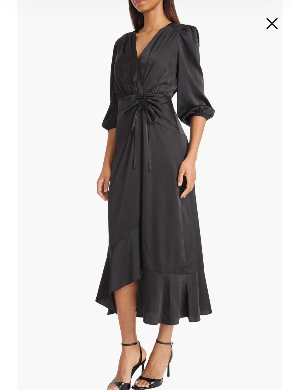 BNWT Donna Morgan Front Tie Satin Midi Dress- Black